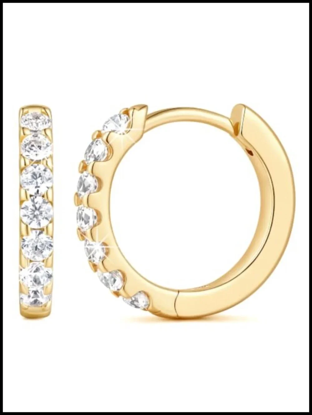 14K Gold Plated Hoop Earrings for Women Half Pavé CZ Small Huggie Hoops 10-20mm